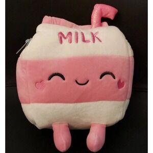 Play Right Hug Me Strawberry Milk 8 Inch plushie stuffed animal pink and  white